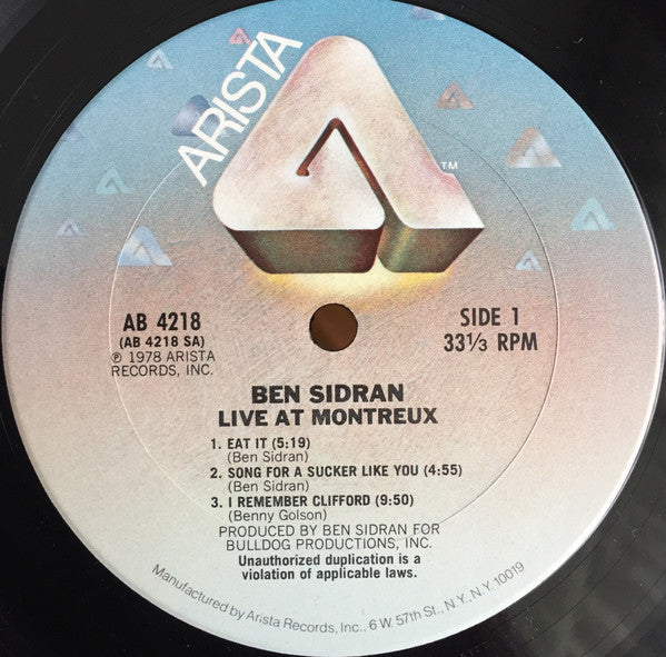 Ben Sidran - Live At Montreux (Vinyl, LP, Album) Very Good (VG) / Good Plus (G+)
