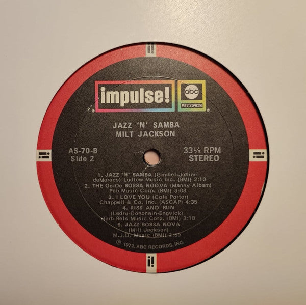 Milt Jackson - Jazz 'N' Samba (Vinyl, LP, Album, Stereo)