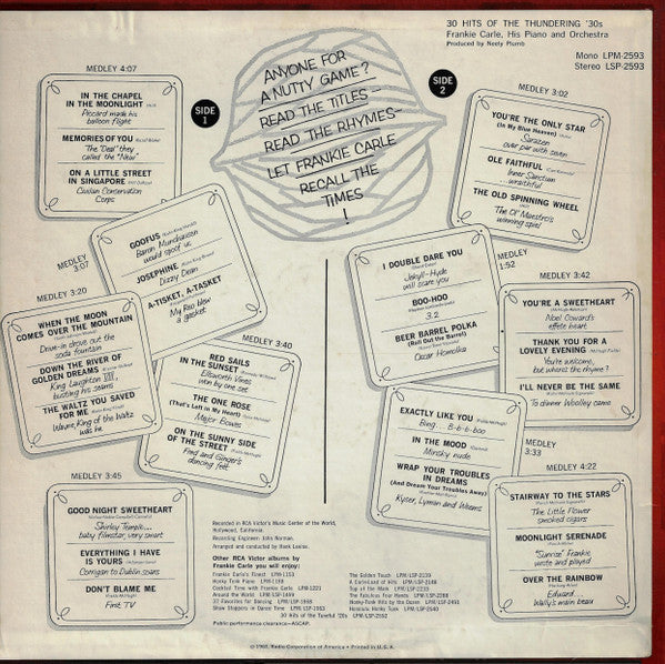 Frankie Carle And His Orchestra - 30 Hits Of The Thundering '30s (Vinyl, LP) Very Good Plus (VG+) / Very Good Plus (VG+)
