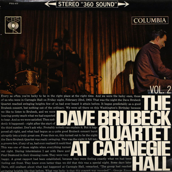 The Dave Brubeck Quartet - At Carnegie Hall (Vol. 2) (Vinyl, LP, Album, Stereo) Very Good Plus (VG+) / Very Good Plus (VG+)