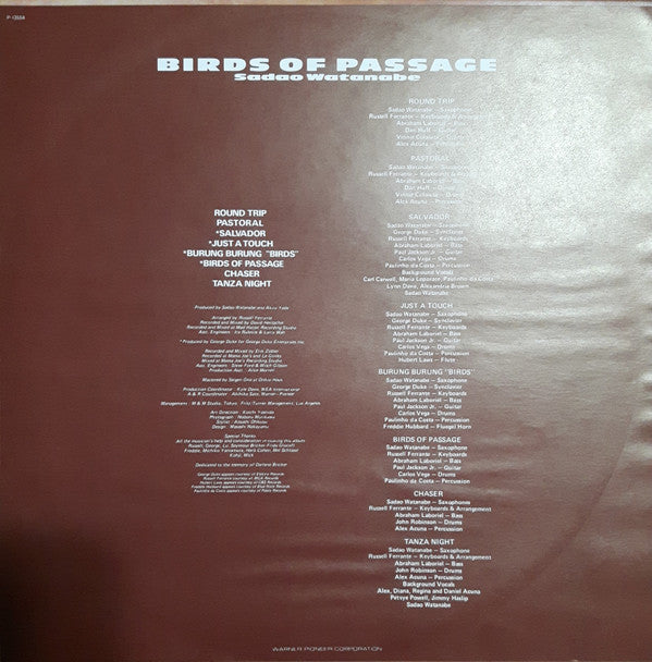 Sadao Watanabe - Birds Of Passage (Vinyl, LP, Album) Very Good Plus (VG+) / Very Good Plus (VG+)