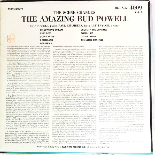 Bud Powell - The Scene Changes, Vol. 5 (Vinyl, LP, Album, Mono) Very Good (VG) / Very Good Plus (VG+)