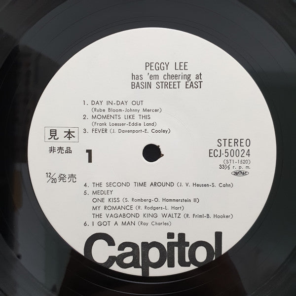 Peggy Lee - Basin Street East Proudly Presents Miss Peggy Lee Recorded At The Fabulous New York Club (Vinyl, LP, Promo) Near Mint (NM or M-) / Very Good (VG)