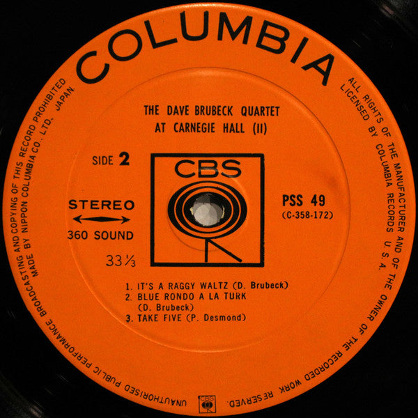 The Dave Brubeck Quartet - At Carnegie Hall (Vol. 2) (Vinyl, LP, Album, Stereo) Good Plus (G+) / Good Plus (G+)