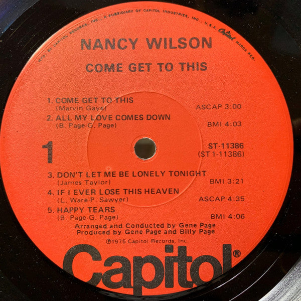 Nancy Wilson - Come Get To This (Vinyl, LP, Album, Stereo) Good Plus (G+) / Very Good (VG)