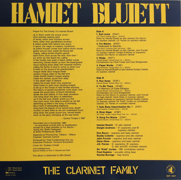 Hamiet Bluiett - The Clarinet Family (Vinyl, LP, Album) Very Good (VG) / Very Good Plus (VG+)
