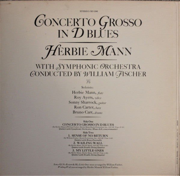 Herbie Mann - Concerto Grosso In D Blues (Vinyl, LP, Album, Stereo) Very Good (VG) / Very Good (VG)