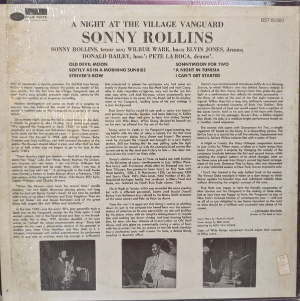 Sonny Rollins - A Night At The "Village Vanguard" (Vinyl, LP, Album, Reissue, Stereo) Very Good Plus (VG+) / Good Plus (G+)