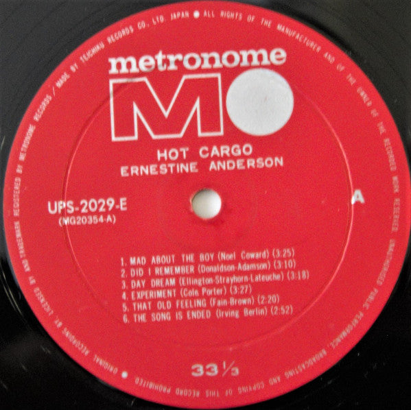 Ernestine Anderson - Hot Cargo (Vinyl, LP, Album, Mono) Very Good Plus (VG+) / Very Good Plus (VG+)
