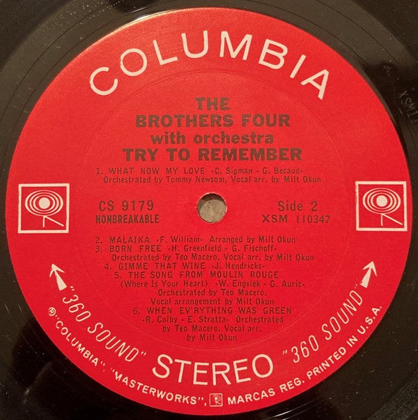 The Brothers Four - Try To Remember (Vinyl, LP, Album, Stereo) Very Good (VG) / Good (G)