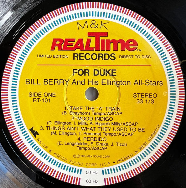 Bill Berry And His Ellington Allstars - For Duke (Vinyl, LP, Album, Limited Edition) Near Mint (NM or M-) / Very Good Plus (VG+)