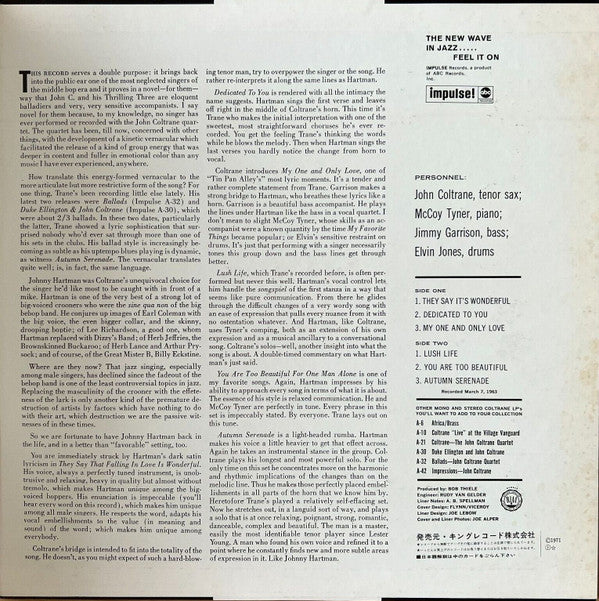 John Coltrane - John Coltrane And Johnny Hartman (Vinyl, LP, Album) Very Good Plus (VG+) / Very Good Plus (VG+)