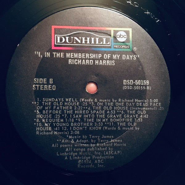 Richard Harris - I, In The Membership Of My Days (Vinyl, LP) Very Good (VG) / Good Plus (G+)