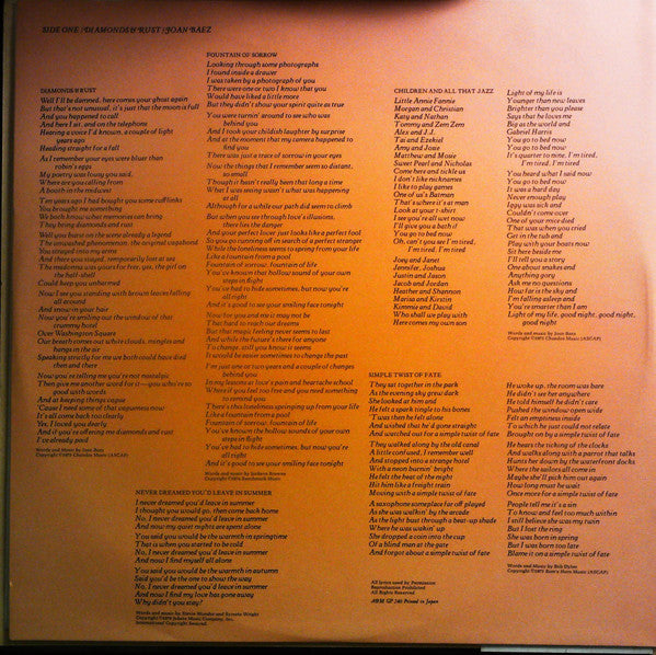Joan Baez - Diamonds & Rust (Vinyl, LP, Album) Good Plus (G+) / Good (G)