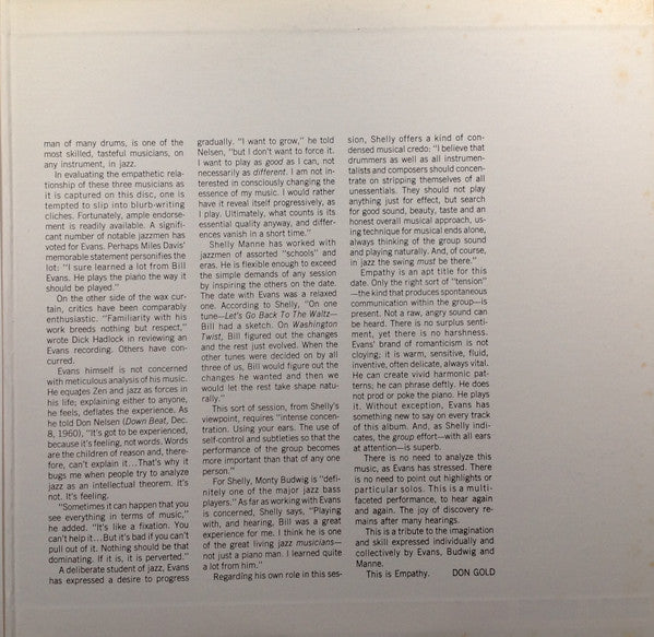 Bill Evans - Empathy = Empathy (Vinyl, LP, Album, Reissue, Stereo) Very Good Plus (VG+) / Very Good Plus (VG+)