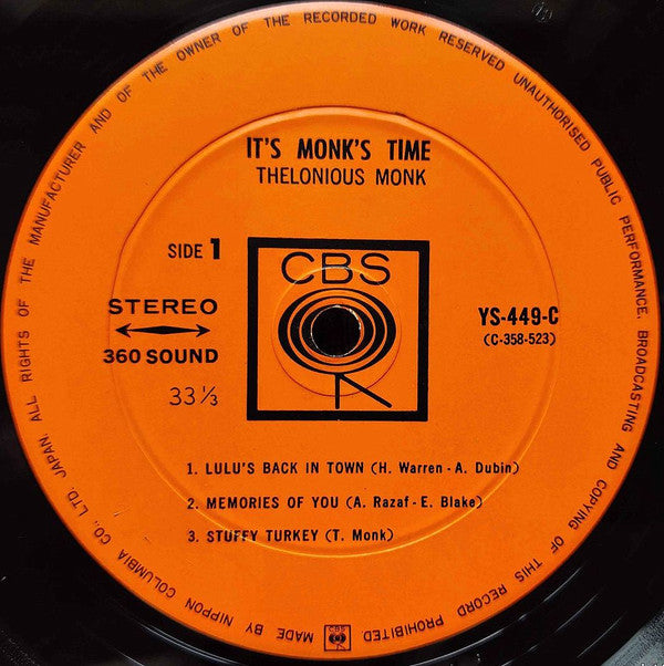 Thelonious Monk - It's Monk's Time (Vinyl, LP, Album, Stereo) Very Good (VG) / Very Good Plus (VG+)