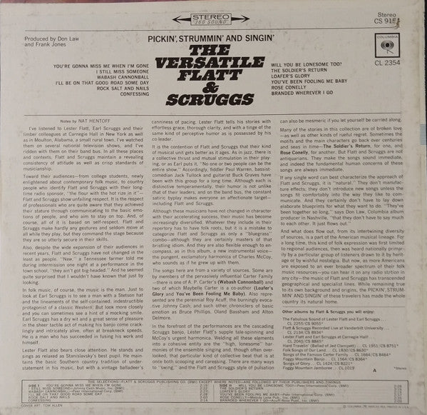 Flatt & Scruggs - The Versatile Flatt & Scruggs: Pickin', Strummin' And Singin' (Vinyl, LP, Album, Stereo) Very Good Plus (VG+) / Very Good (VG)