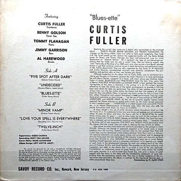 Curtis Fuller's Quintet - Blues-ette (Vinyl, LP, Album, Repress, Stereo) Very Good (VG) / Good Plus (G+)