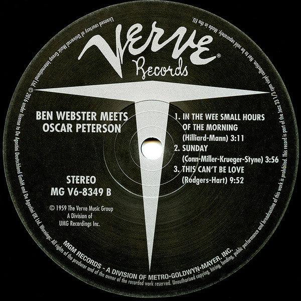Ben Webster - Ben Webster Meets Oscar Peterson (Vinyl, LP, Album, Reissue, Stereo) Very Good Plus (VG+) / Very Good Plus (VG+)