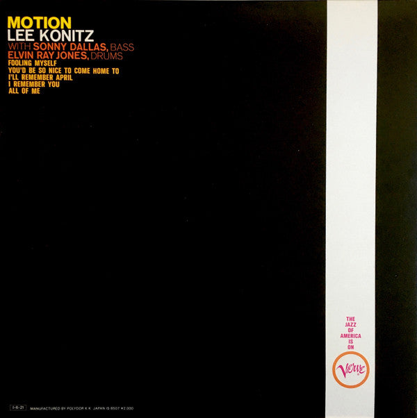 Lee Konitz - Motion (Vinyl, LP, Reissue, Stereo) Very Good Plus (VG+) / Very Good Plus (VG+)
