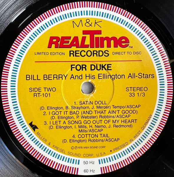 Bill Berry And His Ellington Allstars - For Duke (Vinyl, LP, Album, Limited Edition) Near Mint (NM or M-) / Very Good Plus (VG+)