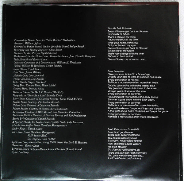 Ronnie Laws - Every Generation (Vinyl, LP, Album, Promo) Very Good Plus (VG+) / Very Good Plus (VG+)