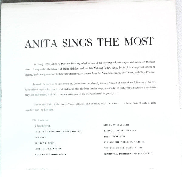 Anita O'Day - Anita Sings The Most (Vinyl, LP, Album, Reissue, Mono)