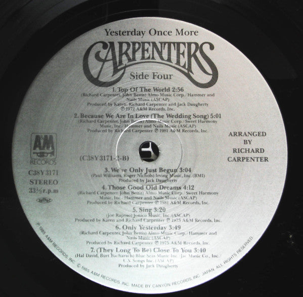 Carpenters - Yesterday Once More (2xVinyl, LP, Compilation, Promo, Reissue) Very Good Plus (VG+) / Very Good Plus (VG+)