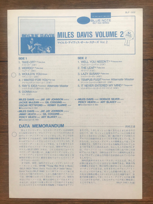 Miles Davis - Volume 2 (Vinyl, LP, Compilation, Reissue, Mono) Near Mint (NM or M-) / Near Mint (NM or M-)
