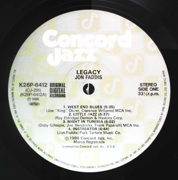 Jon Faddis - Legacy (Vinyl, LP, Album, Stereo) Very Good Plus (VG+) / Very Good Plus (VG+)