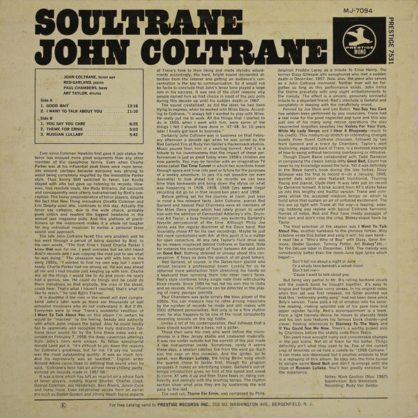 John Coltrane - Soultrane = ソウルトレーン (Vinyl, LP, Album, Reissue, Mono) Very Good Plus (VG+) / Very Good Plus (VG+)