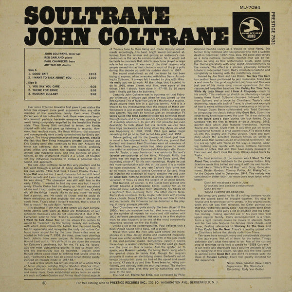 John Coltrane - Soultrane = ソウルトレーン (Vinyl, LP, Album, Reissue, Mono) Very Good Plus (VG+) / Very Good Plus (VG+)
