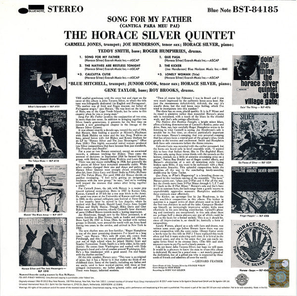 The Horace Silver Quintet - Song For My Father (Cantiga Para Meu Pai) (Vinyl, LP, Album, Reissue, Stereo) Near Mint (NM or M-) / Near Mint (NM or M-)