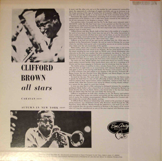 Clifford Brown All Stars - Clifford Brown All Stars (Vinyl, LP, Reissue, Mono) Very Good Plus (VG+) / Very Good Plus (VG+)