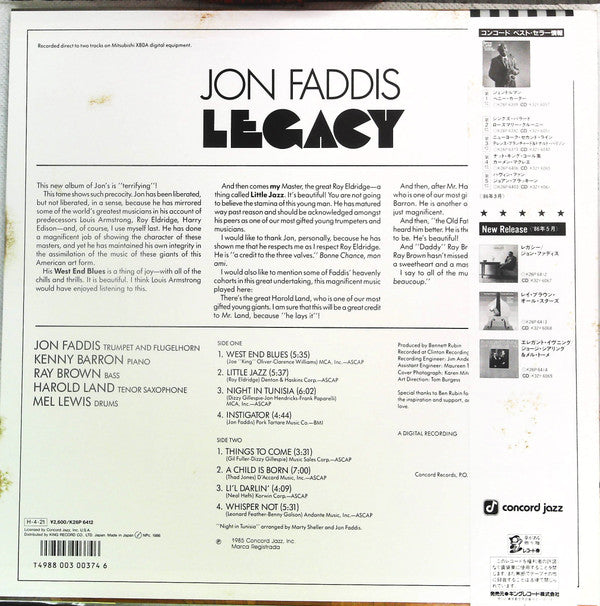 Jon Faddis - Legacy (Vinyl, LP, Album, Stereo) Very Good Plus (VG+) / Very Good Plus (VG+)