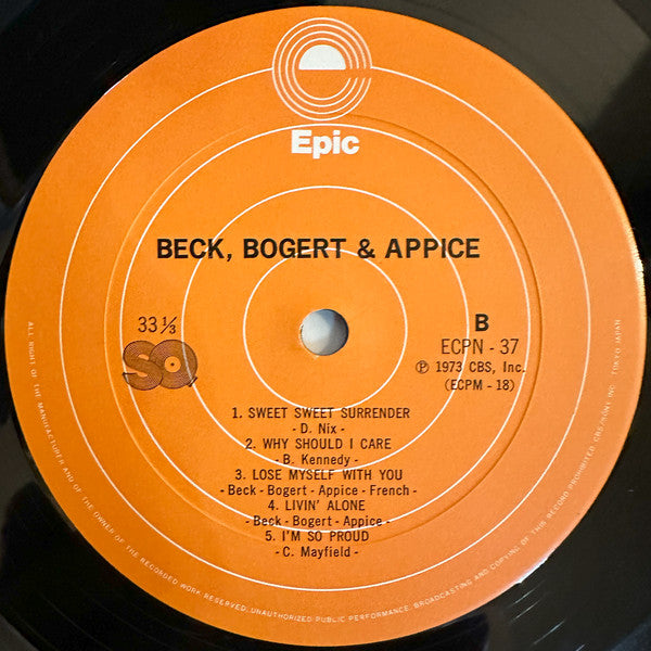 Beck, Bogert & Appice - Beck, Bogert & Appice (Vinyl, LP, Album, Reissue, Quadraphonic) Very Good Plus (VG+) / Very Good Plus (VG+)