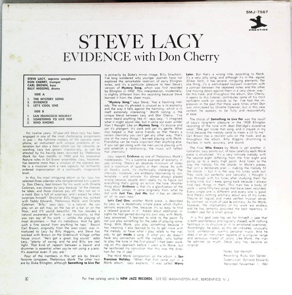 Steve Lacy - Evidence (Vinyl, LP, Album, Promo, Reissue) Very Good Plus (VG+) / Very Good (VG)