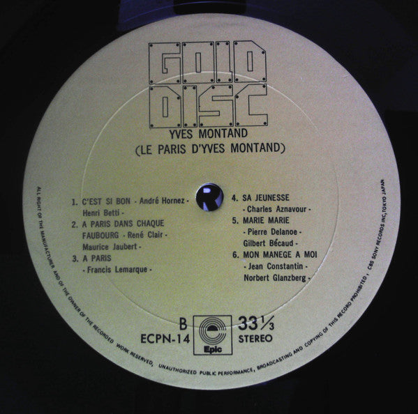 Yves Montand - Gold Disc (Le Paris D'Yves Montand) (Vinyl, LP, Compilation) Very Good Plus (VG+) / Very Good (VG)