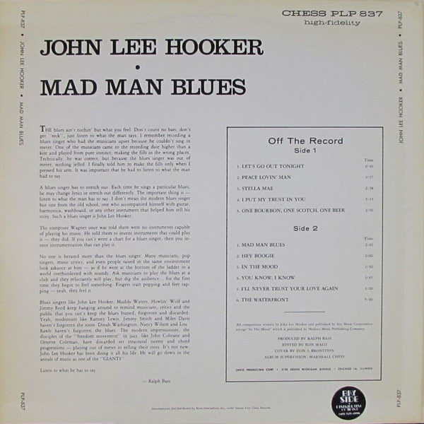 John Lee Hooker - Mad Man Blues (Vinyl, LP, Album, Reissue) Near Mint (NM or M-) / Very Good Plus (VG+)