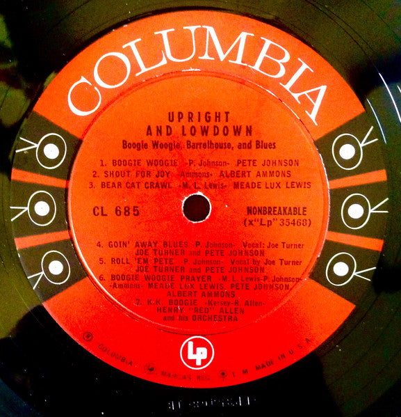 Various - Upright And Lowdown "Boogie Woogie, Barrelhouse, And Blues" (Vinyl, LP, Album, Compilation) Good Plus (G+) / Fair (F)
