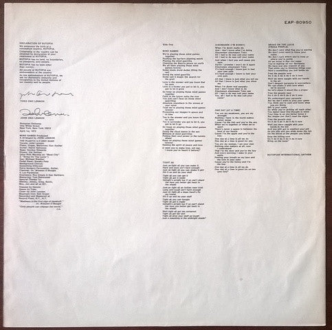 John Lennon - Mind Games (Vinyl, LP, Album, Stereo) Very Good Plus (VG+) / Very Good Plus (VG+)