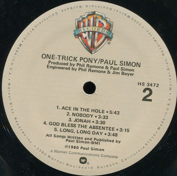 Paul Simon - One-Trick Pony (Vinyl, LP, Album) Very Good (VG) / Good (G)