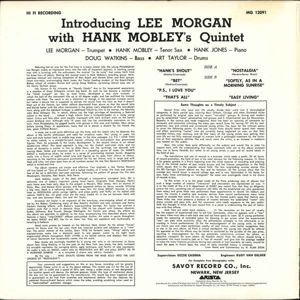 Lee Morgan - Introducing Lee Morgan (Vinyl, LP, Album, Reissue, Mono) Very Good Plus (VG+) / Good (G)