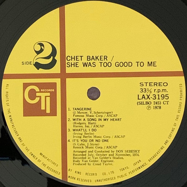 Chet Baker - She Was Too Good To Me (Vinyl, LP, Album, Limited Edit...