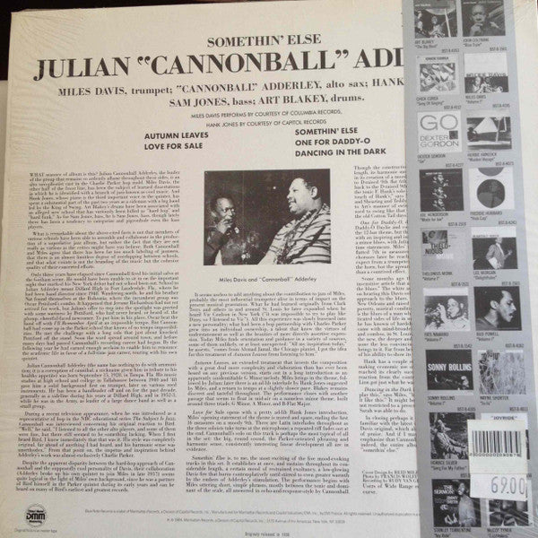 Cannonball Adderley - Somethin' Else (Vinyl, LP, Album, Remastered, Reissue) Very Good Plus (VG+) / Good Plus (G+)