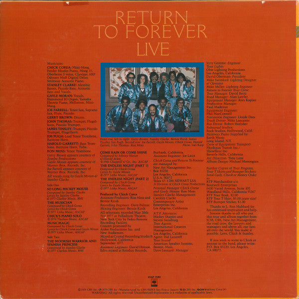 Return To Forever - Live (Vinyl, LP, Album, Promo) Very Good (VG) / Very Good (VG)