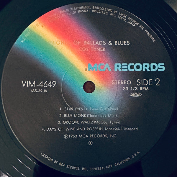 McCoy Tyner - Nights Of Ballads & Blues (Vinyl, LP, Album, Reissue, Stereo) Very Good Plus (VG+) / Very Good (VG)
