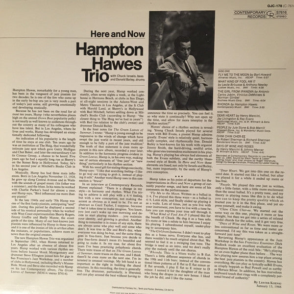 Hampton Hawes Trio - Here And Now (Vinyl, LP, Album) Very Good (VG) / Very Good (VG)