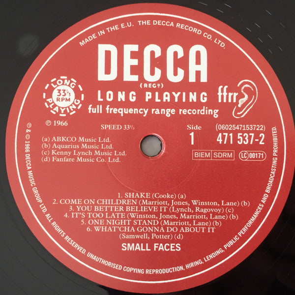 Small Faces - Small Faces (Vinyl, LP, Album, Reissue, Mono) Mint (M) / Mint (M)