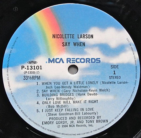 Nicolette Larson - ...Say When (Vinyl, LP, Album) Very Good Plus (VG+) / Very Good Plus (VG+)